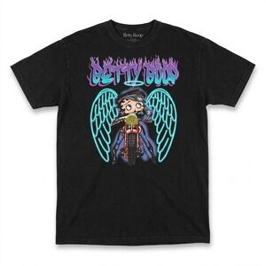 Betty Boop Motorcycle Angel Wings T-Shirt Mens L Black Goth Biker Y2K Streetwear